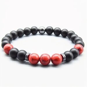 8mm Matte Black & Red Shimmer Stone beaded Bracelet